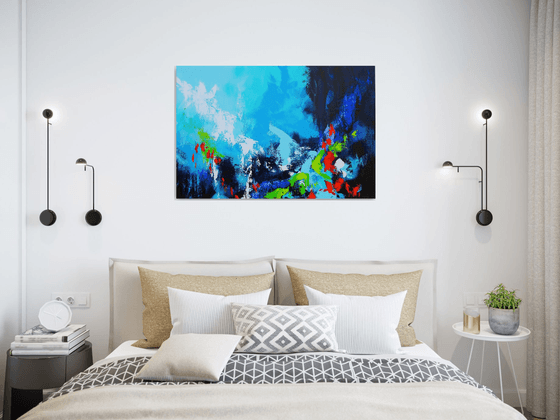 Large Abstract Landscape Painting. Abstract Flowers. Modern Floral Textured Art