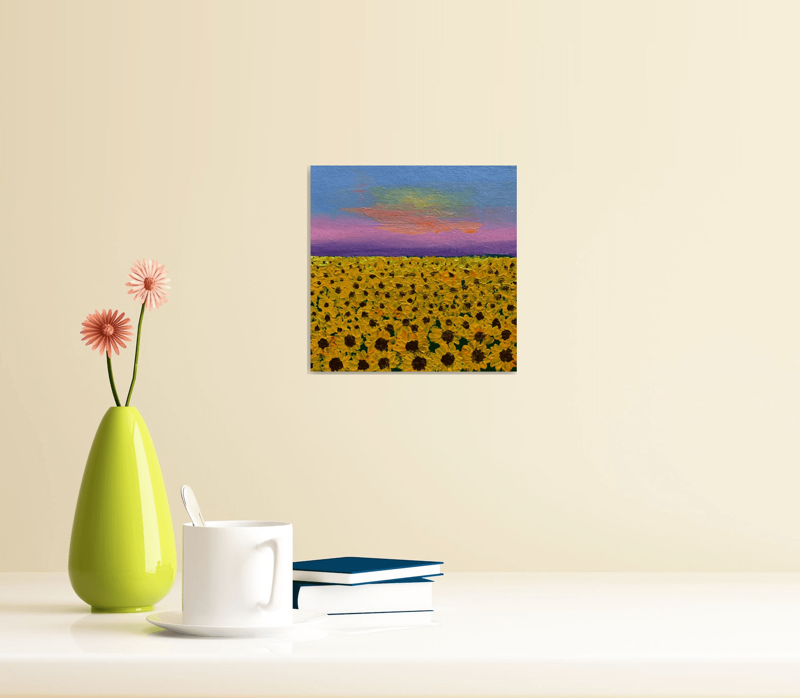 Sunflower Painting Mini Canvas with easel, Sunflower Gifts by