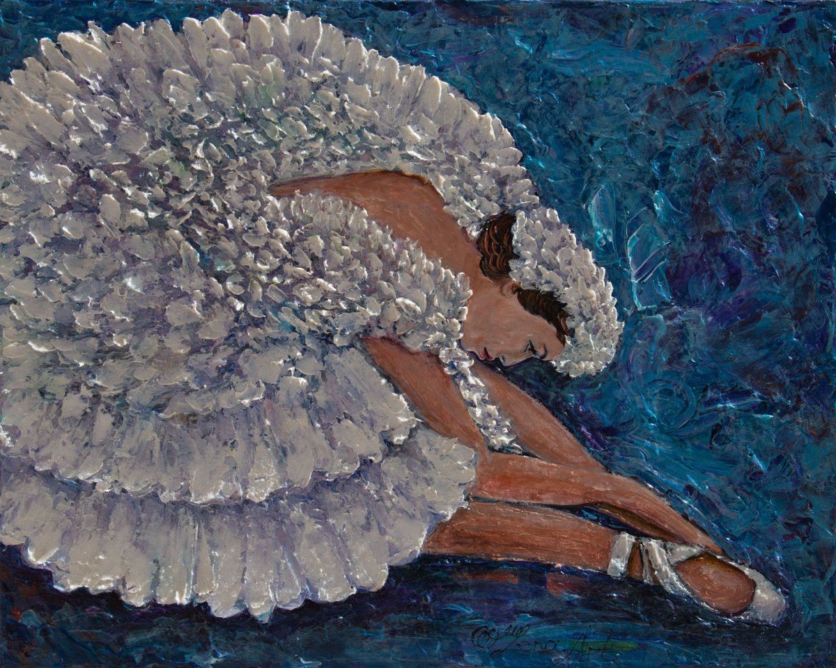 Dying Swan Dancer Original Painting by OLena Art - Lena Owens