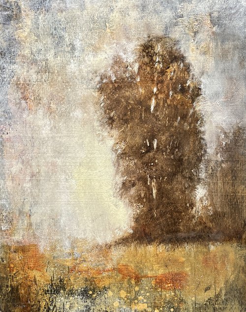 Summer Tree 230216, Tonal landscape and trees impressionist oil painting by Don Bishop