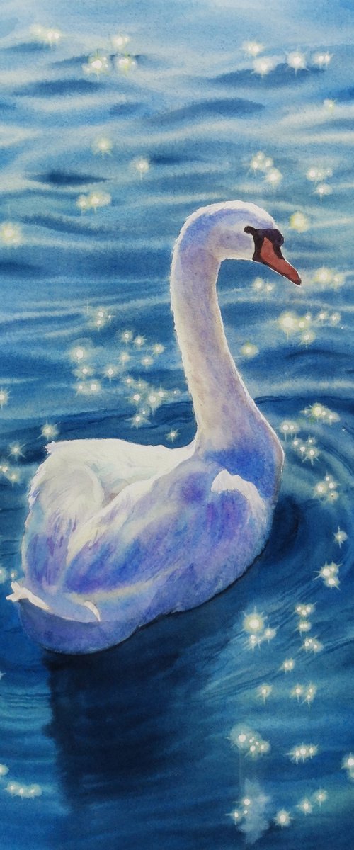 White Swan painting - Swan Lak by Olga Beliaeva Watercolour