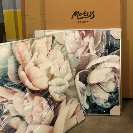 Peonies bouquet 2" White flower oil art