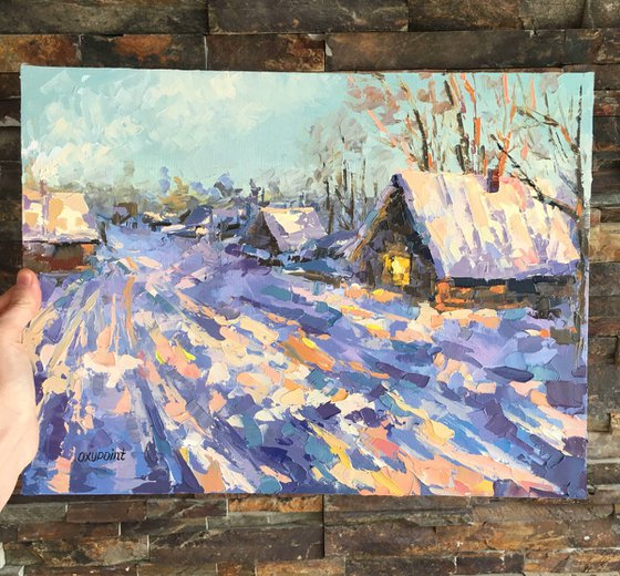 "Winter evening in the village"