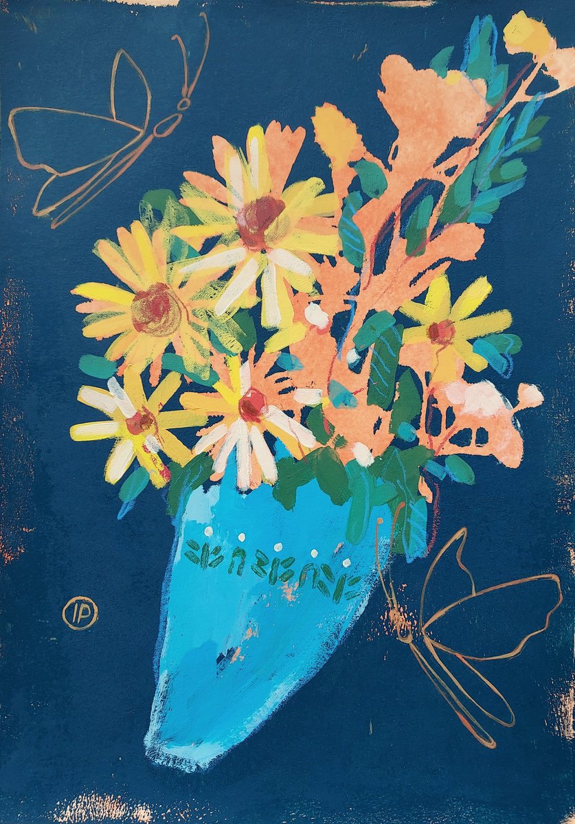 Impressionistic Botanical Painting By Irina Plaksina, 8 X 12, Butterflies, Original Artwork