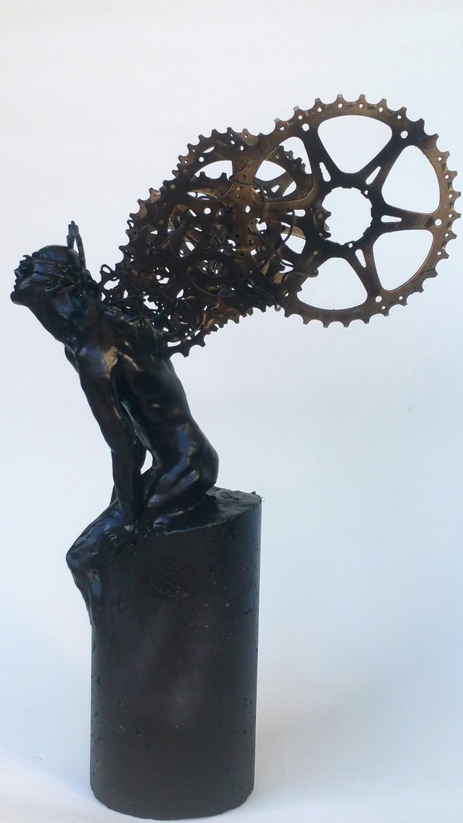 Surrealistic Portrait Clay Sculpture By Elena Kraft, 8 X 17, Urban Angel, Original Artwork