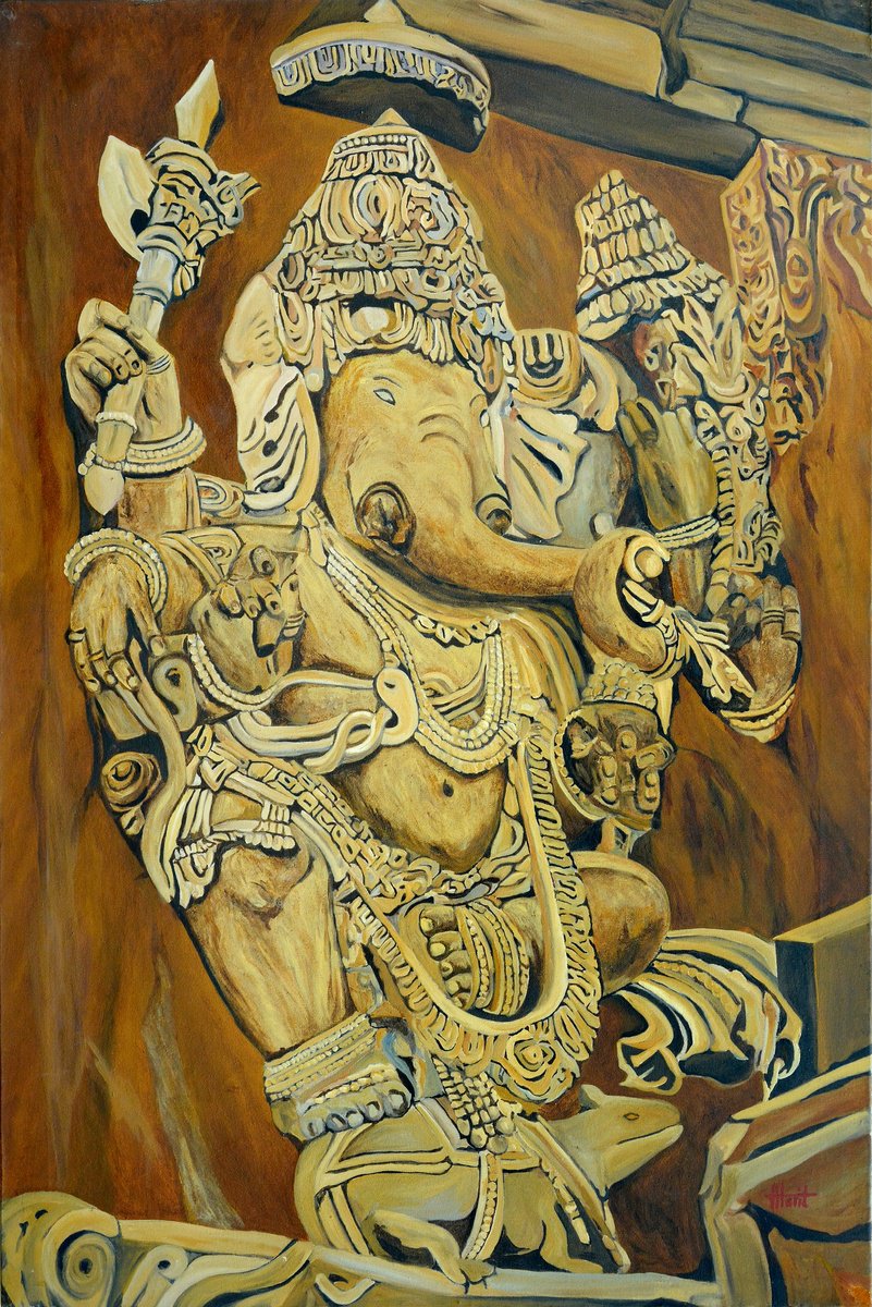 Expressive Portrait Oil Painting By Ajay Harit, 30 X 45, Majestic Ganesha, Original Artwork