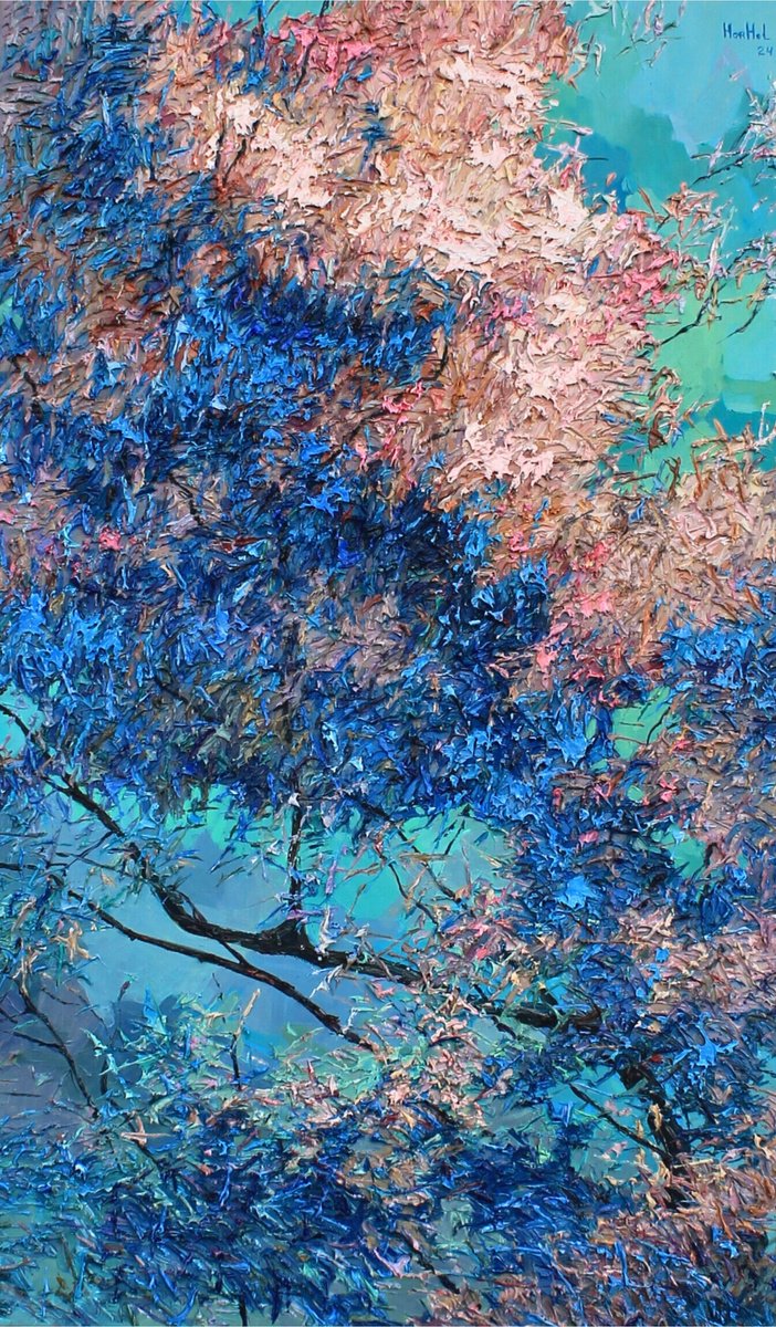 Organic Landscape Oil Painting By Olena Horhol, 24 X 39", Spring (21), Original Artwork