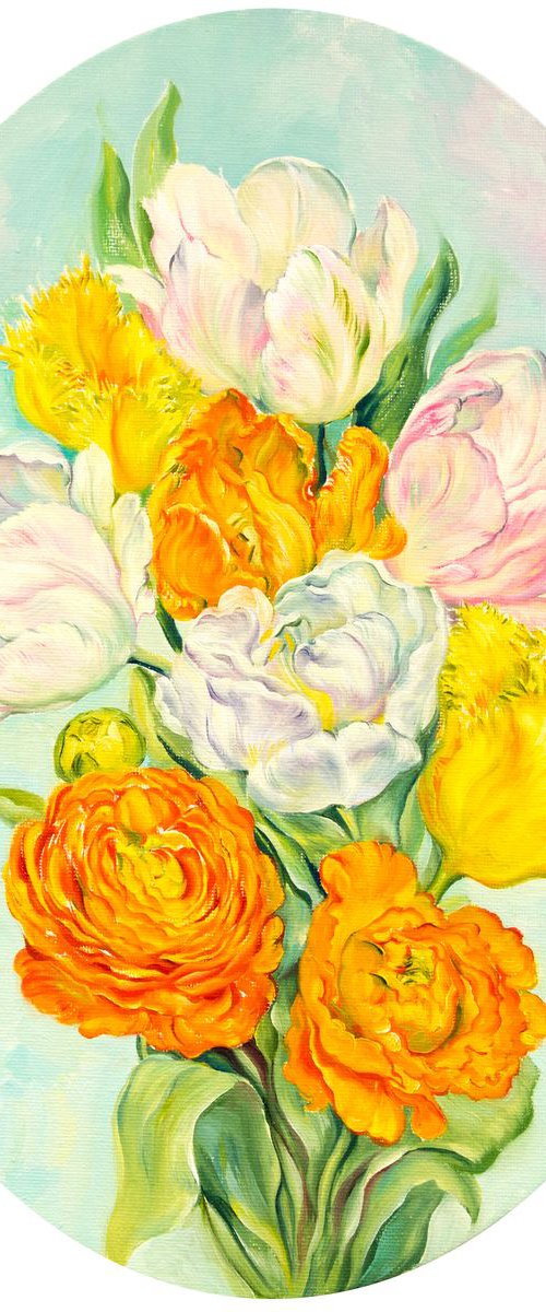 Tulips bouquet in oval by Daria Galinski