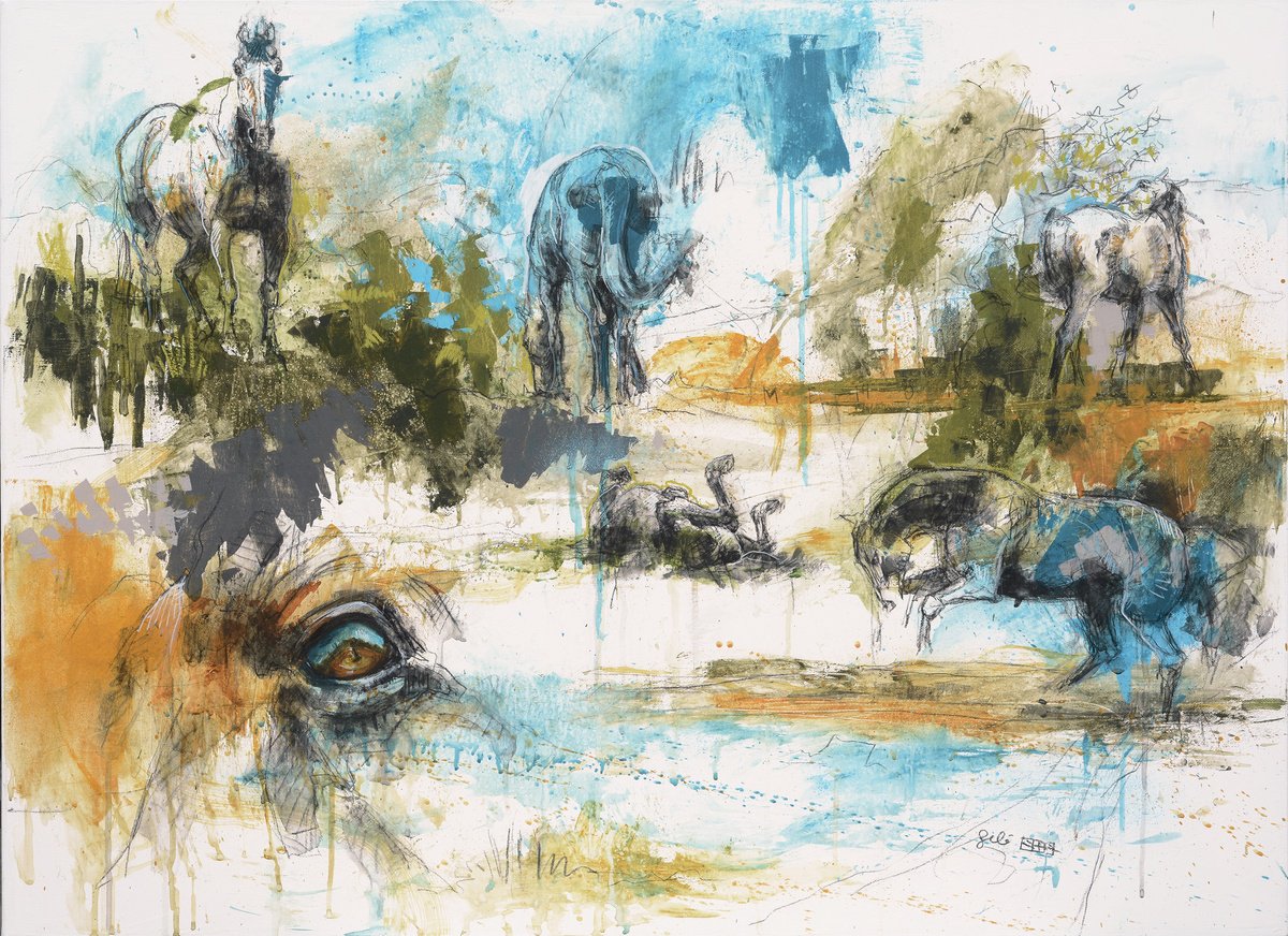 Expressive Animal Painting By Benedicte Gele, 39 X 29, Horse Memory 5T, Original Artwork