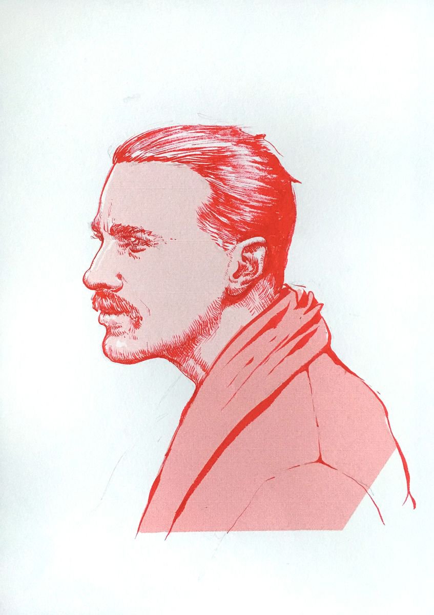 Expressive Portrait Ink Drawing By Dario Moschetta, 8 X 11, Portrait 265, Original Artwork