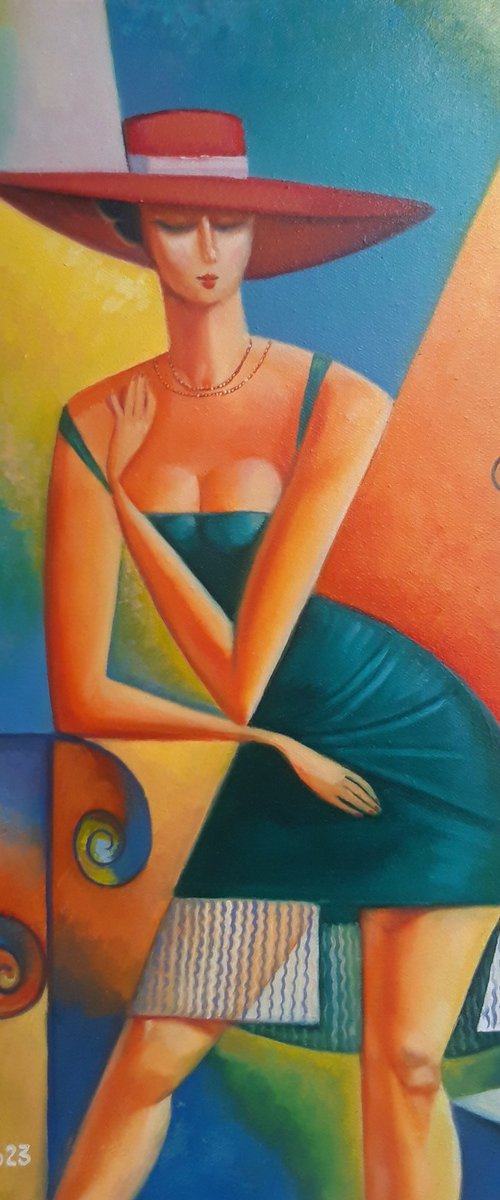 Lady in red hat (50x40cm, oil/canvas, ready to hang) by Tigran Araqelyan