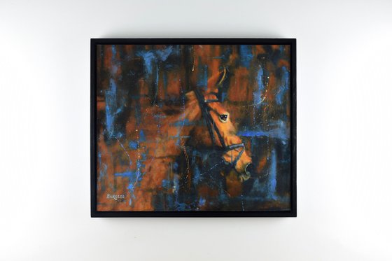 Carnival Of Blue - Framed Horse Oil Painting - 25" x 22"