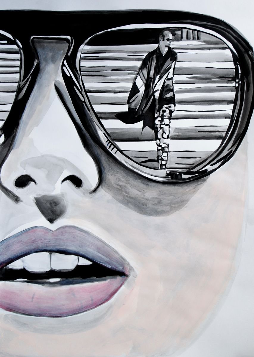 Girl with sunglasses / 70 x 50 cm by Alexandra Djokic