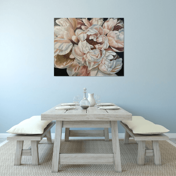 Peonies Rebirth White black flowers bloom peony painting large size realistic flower