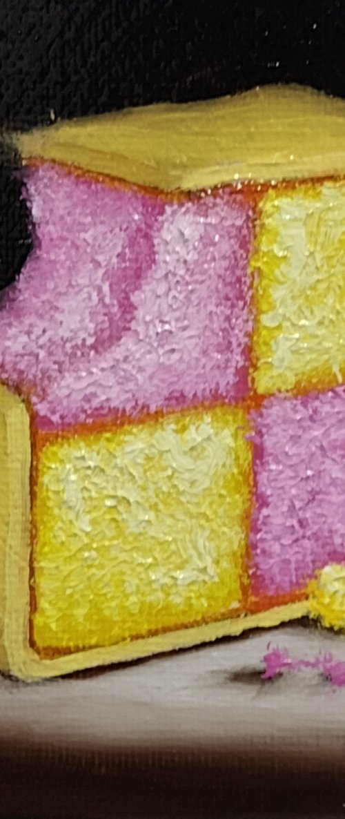 Little Battenberg cake slice still life by Jane Palmer Art