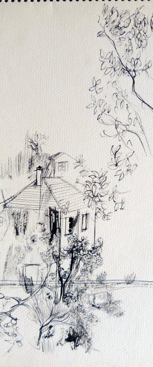The Country Cottage 5, vintage drawing, 21x29cm by Frederic Belaubre
