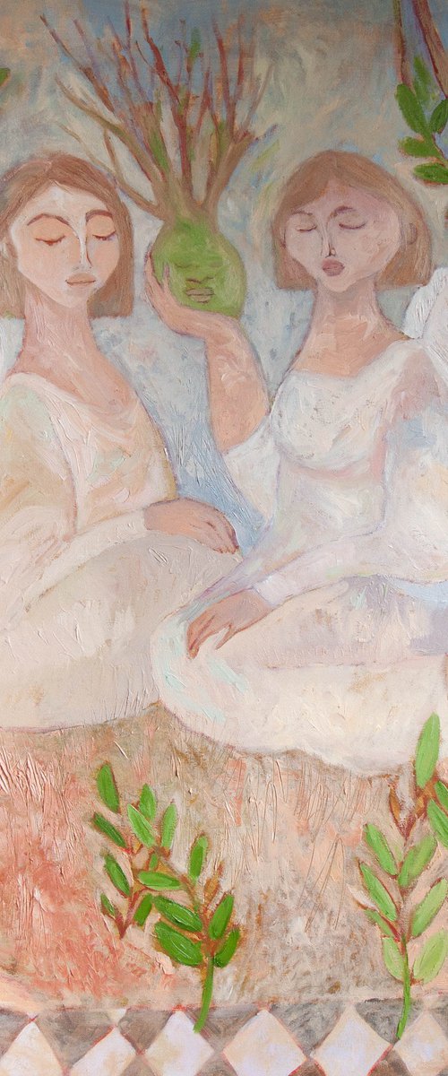 Angels Modern Art, canvas, oil - GARDENS ANGEL - 40x32in (100*80) cm by Dasha Pogodina