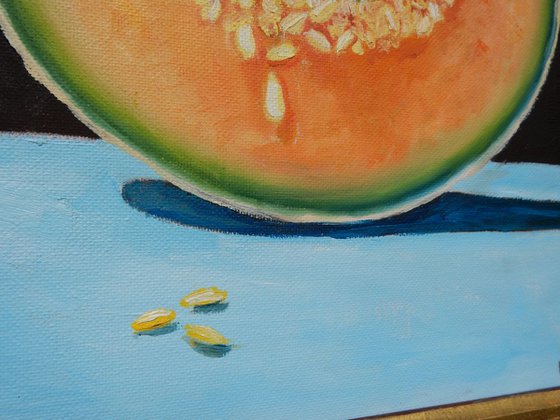 Juicy melon. Still life, 25x25cm