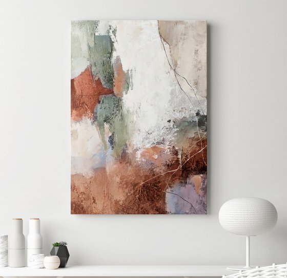 "Orange brume" Green terracotta abstract