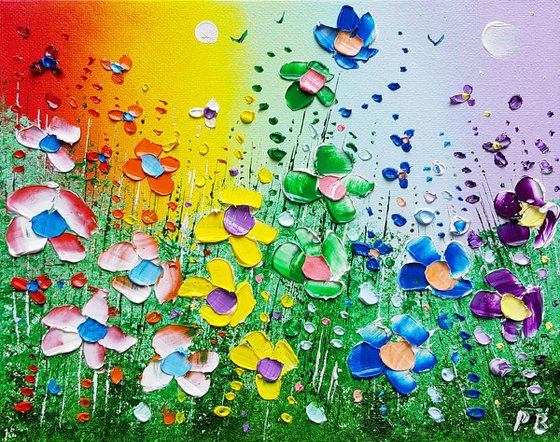 "Rainbow Meadow Flowers in Love"