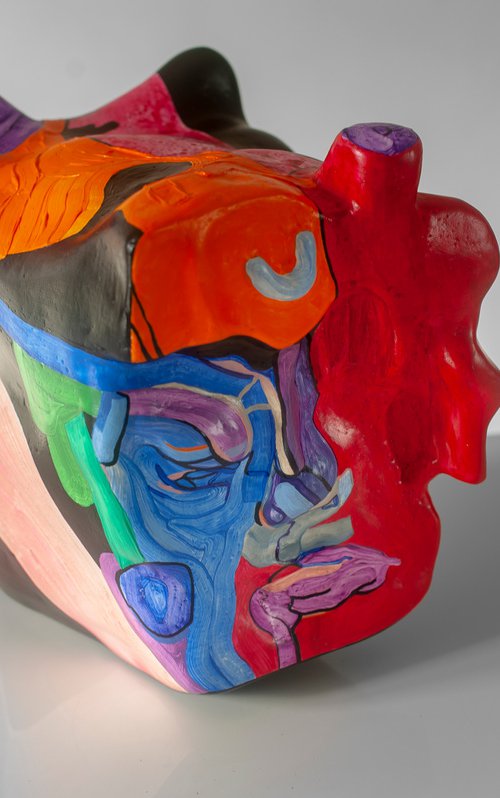 Annoyance emotional face colourful head sculpture figurative portrait series 1st artwork by Olga Chertova