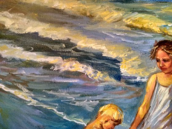 Sisters at sea. Original oil painting