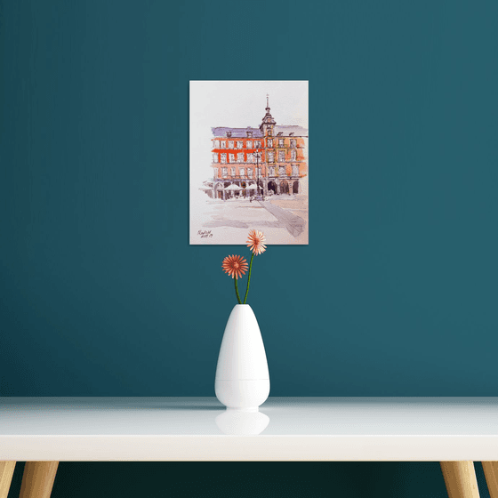 Madrid. Plaza Mayor. Street sketch. SMALL URBAN BRIGHT DECOR INTERIOR