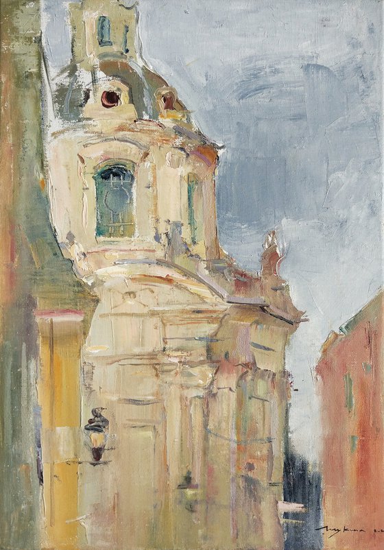 Temple on Piazza Venezia, Rome. Roman Holiday series. Original plein air oil painting .