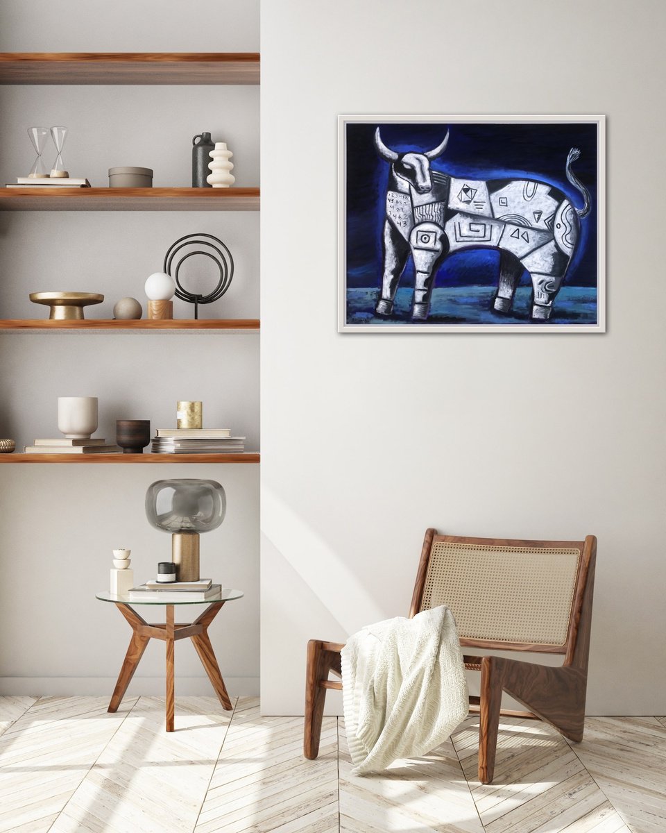 Geometric Oil Painting , Midnight Bull By Roberto Munguia Garcia, 30 X 24, Artwork For Sale On Artfinder