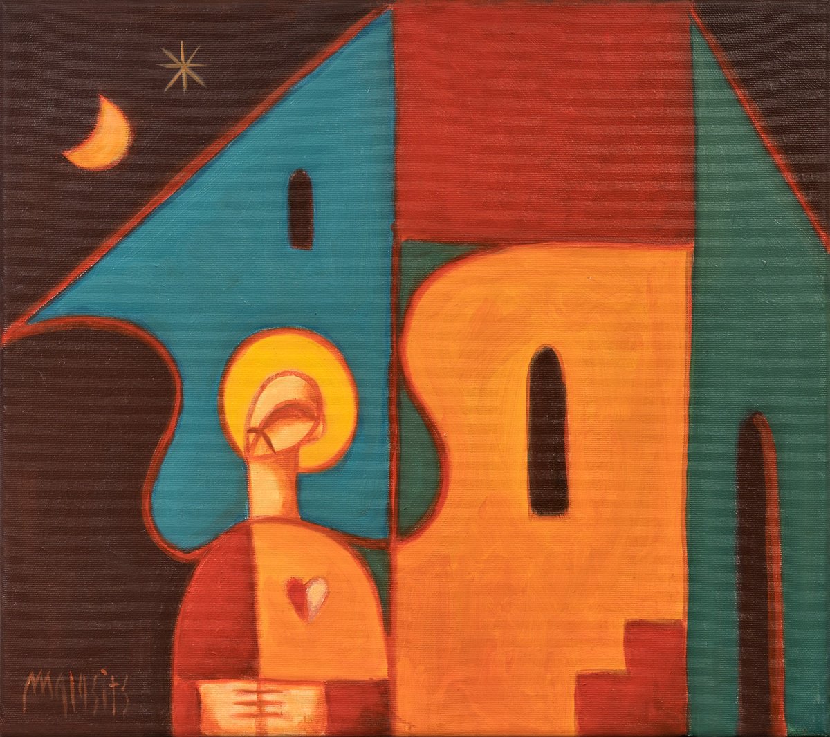 Surrealistic Portrait Oil Painting By Malasits Zsolt, 18 X 16", Guardian Angel No. 6, Original Artwork