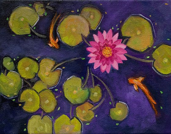 Water lily ! Oil painting! Ready to hang canvas