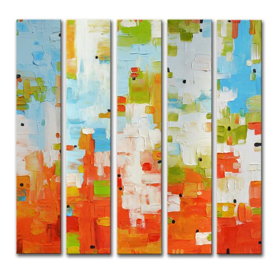 Abstract painting on 5 panels