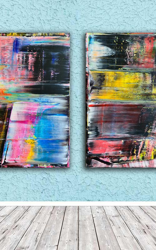 "Bring It In For The Real Thing" - Save As A Series - Original PMS Large Abstract Acrylic Painting Diptych On Canvas - 60" x 40" by Preston M. Smith (PMS)