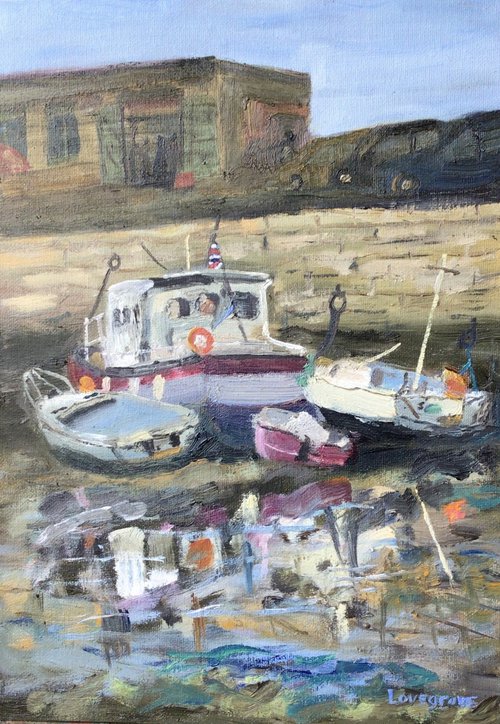 Margate boats and reflections, an original oil painting by Julian Lovegrove Art