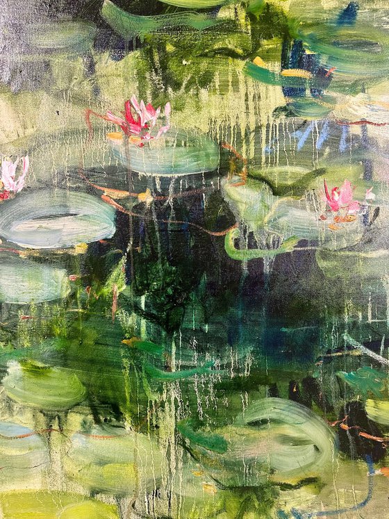 Green pond. Water lilies