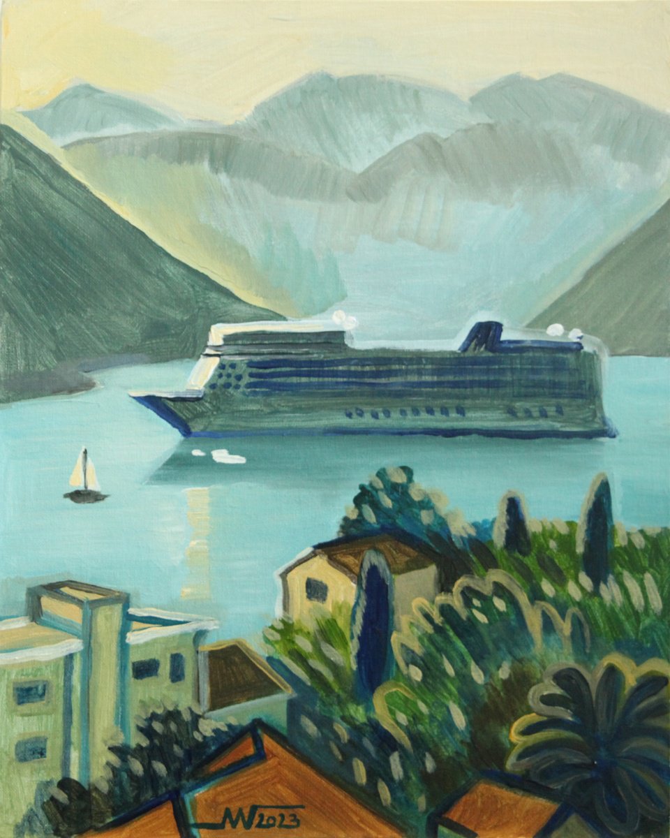 Landscape Acrylic Painting By Marina Gorkaeva, 16 X 20", View From The Window, Original Artwork