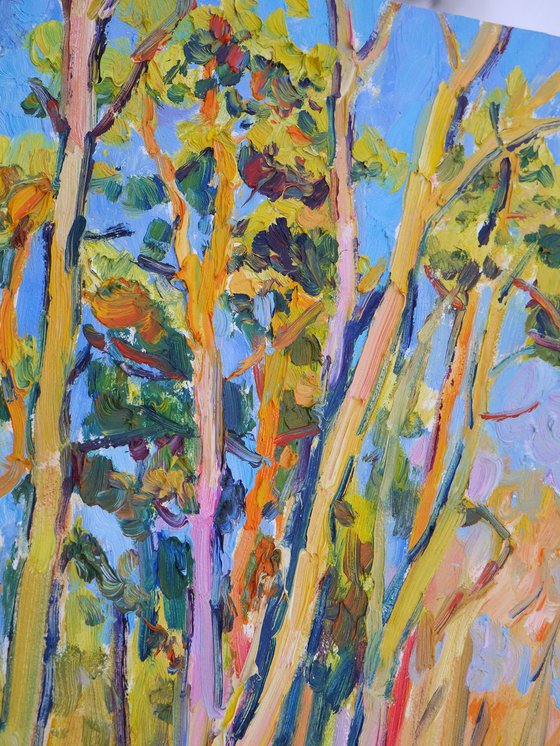 Autumn trees in a park (plein air, original oil painting)