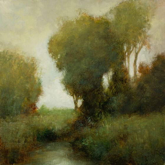 Misty Green Trees impressionist tonal landscape