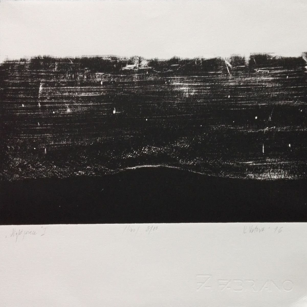 Abstract Landscape Linocut By Kristina Vatova, 11 X 11", "Night Piece Ii", Original Artwork