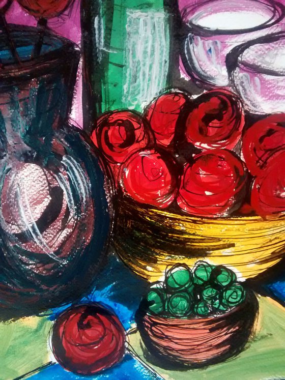 Still Life with Red Plums