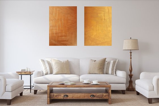 Gentle touch- diptych golden and bronze abstract