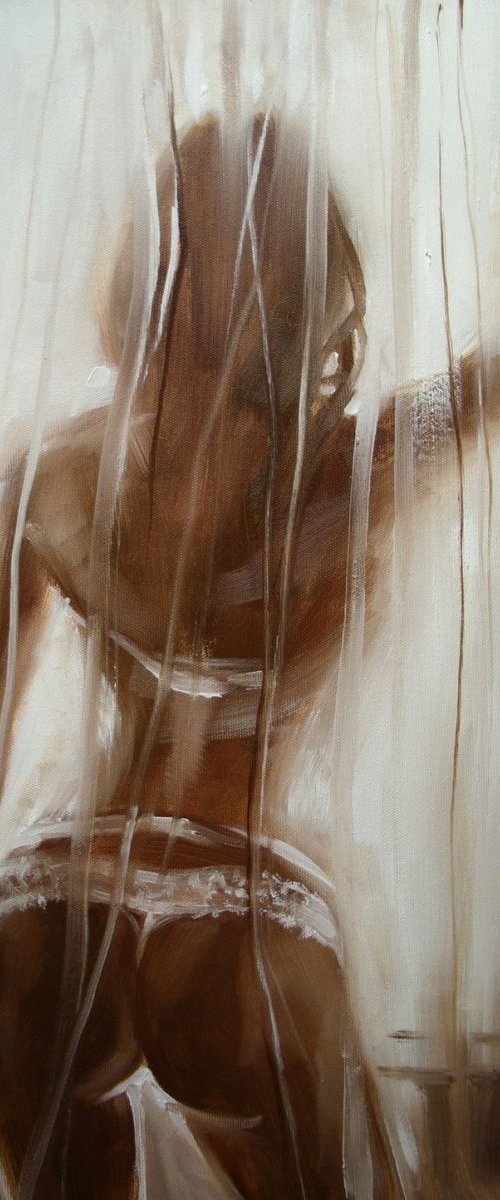 " I WAITING FOR YOU, SOMEWHERE... - original oil painting, act nude " by Monika Luniak
