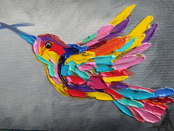 In love - birds, hummingbirds, love, animals oil painting, art bird, impressionism, palette knife, gift.