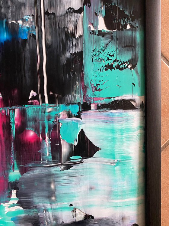 "Night Walkers" - Save As A Series - Original PMS Abstract Triptych Acrylic Paintings On Plexiglass, Framed - 78" x 26"