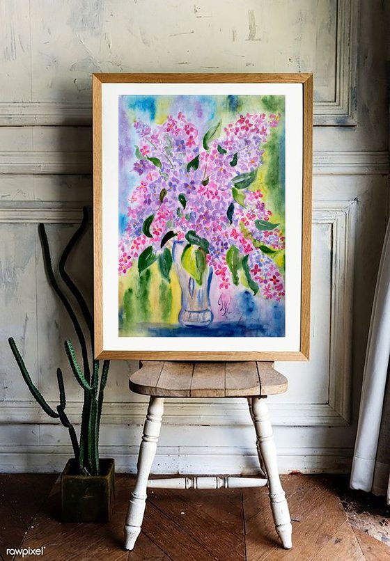 Lilac original watercolor painting