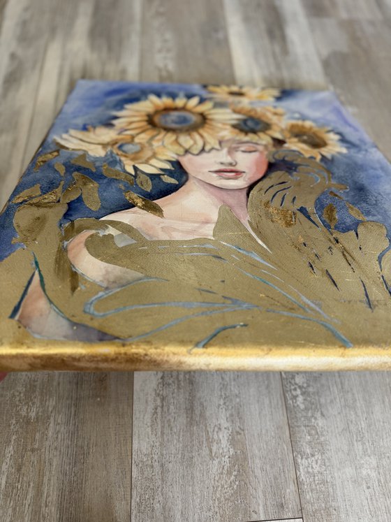 “A girl with sunflowers”