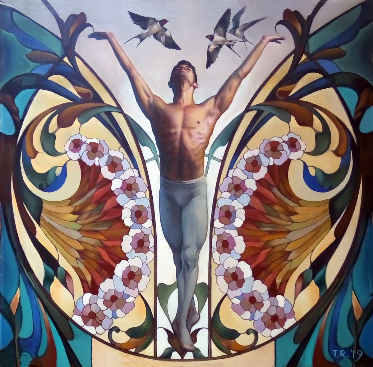 Photorealistic Oil Painting , Spring / Dancing With Swallows By Tatiana Rezvaya, 34 X 34, Artwork For Sale On Artfinder