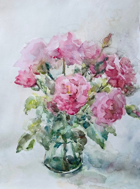 Roses in vase. 14x19 in.