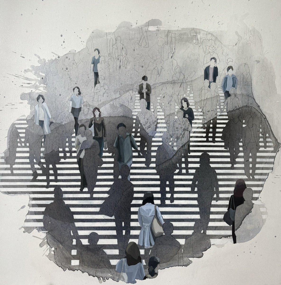 Urban And Pop Cityscapes Acrylic Painting By Martta Garcia, 39 X 39", Burbble Of Extraordinary Live, Original Artwork