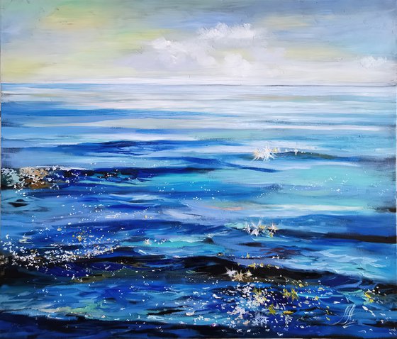 Shimmer of the sea. Seascape painting on canvas